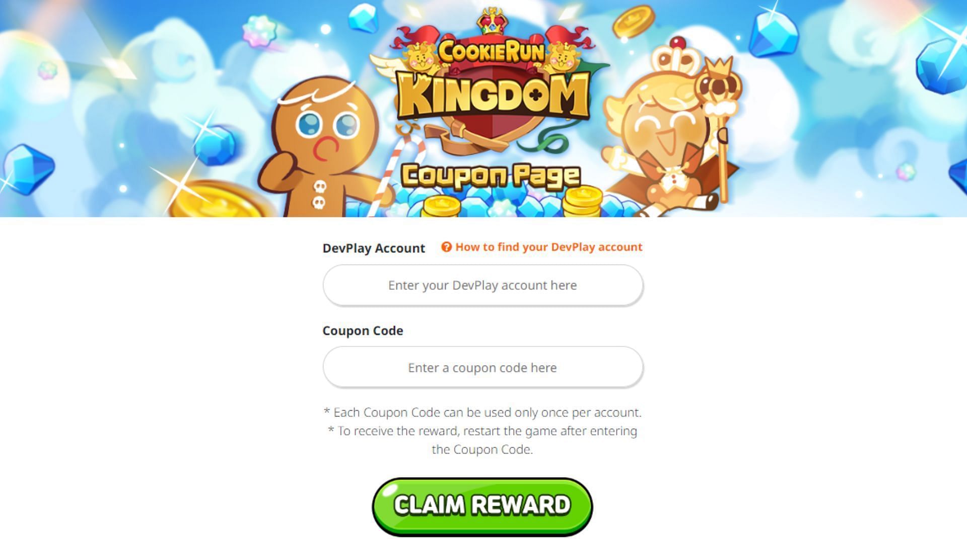After entering the in-game ID and coupon code, tap the claim reward button. (Image via Devsisters)