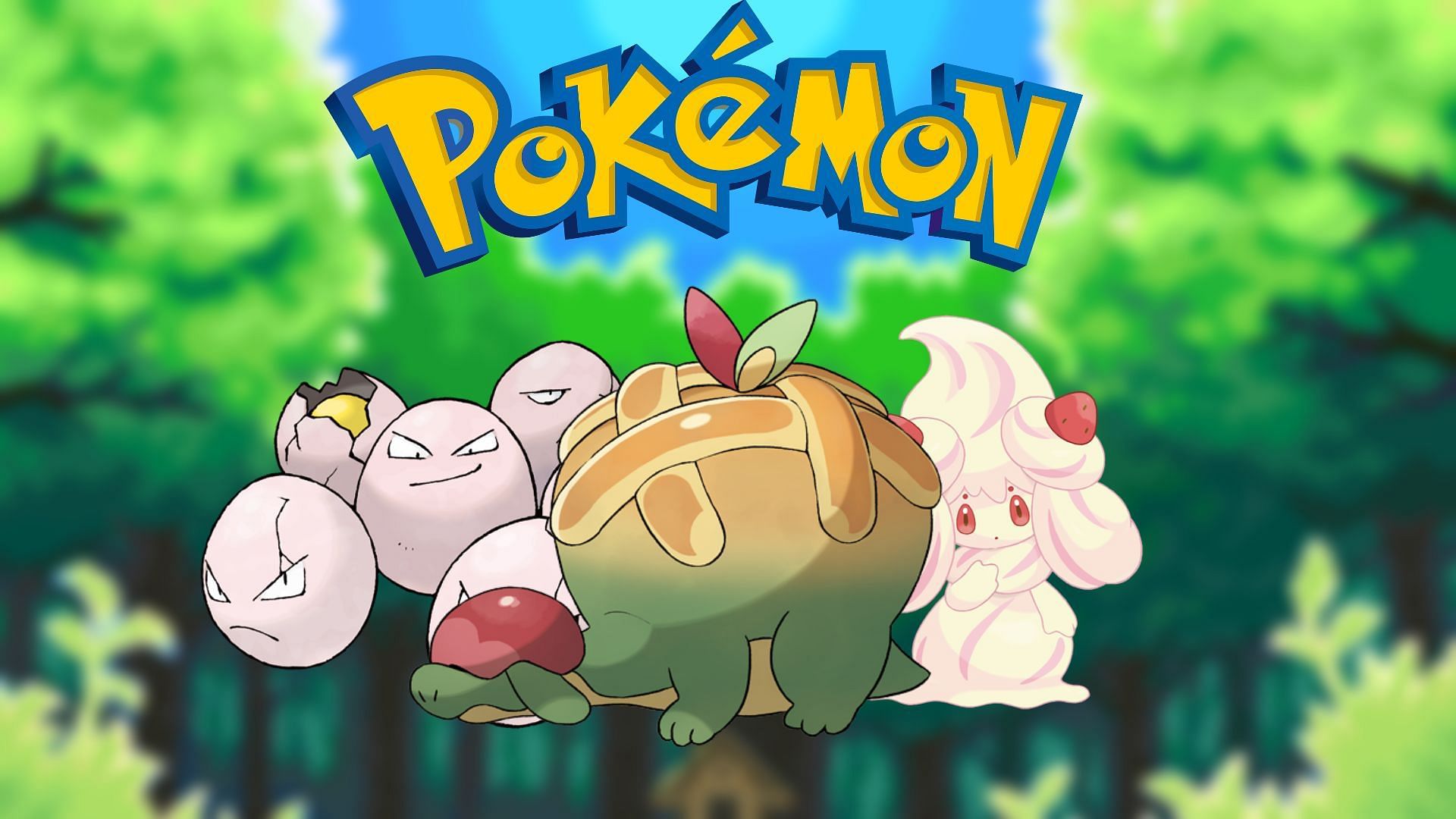 Exeggcute, Appletun, and Alcremie in the Pokemon series.