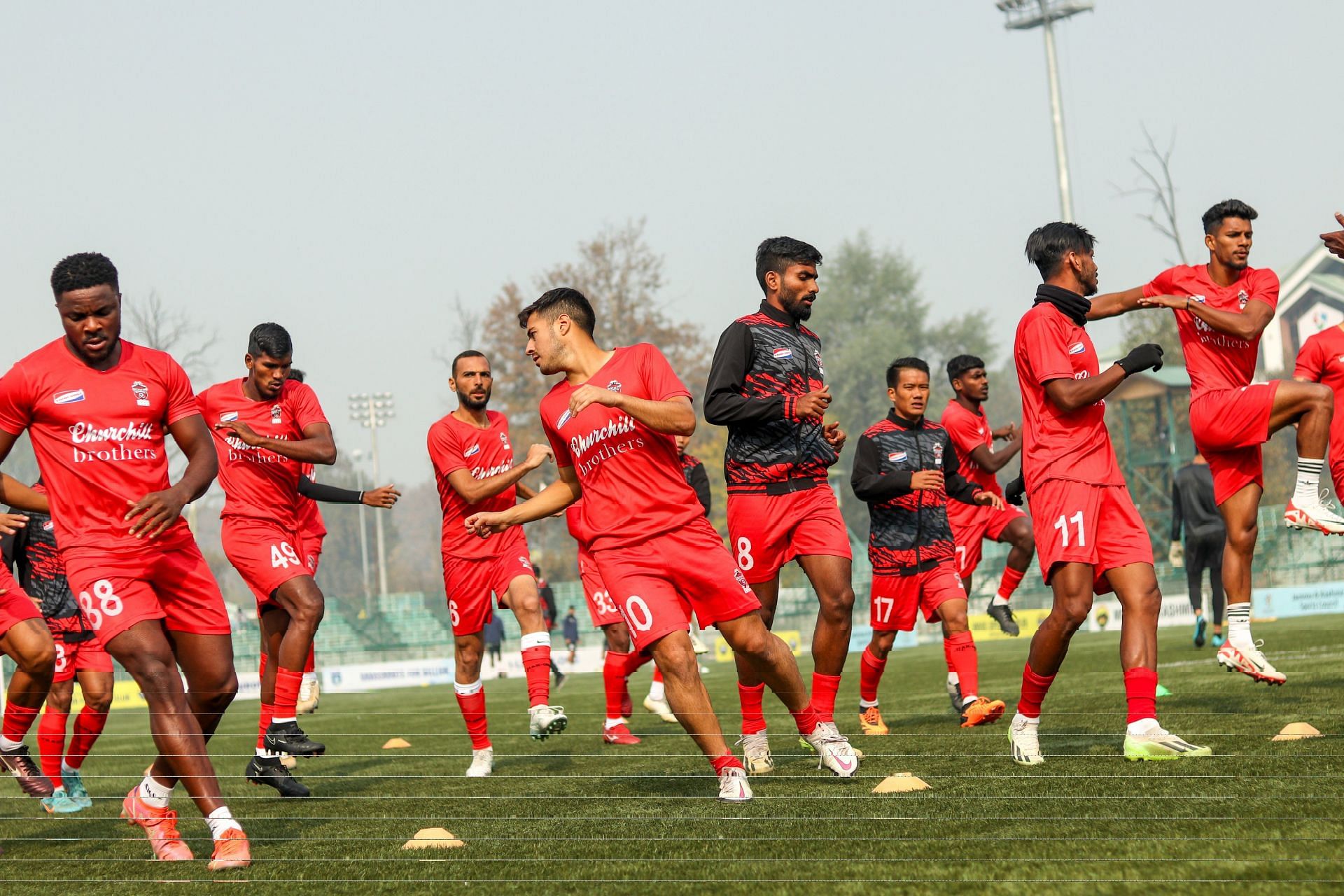 Churchill Brothers warming up before the game (Image Credits: I-League Twitter)