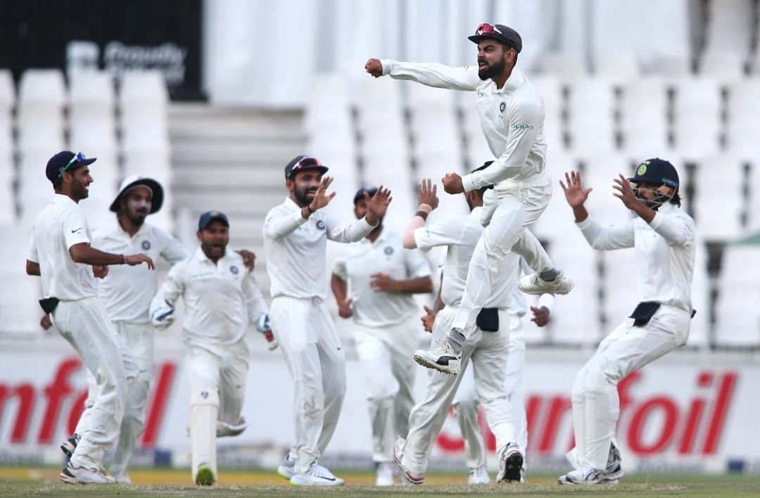 Virat Kohli and his men pumped up after a wicket vs South Africa in 2018 [Getty Images]