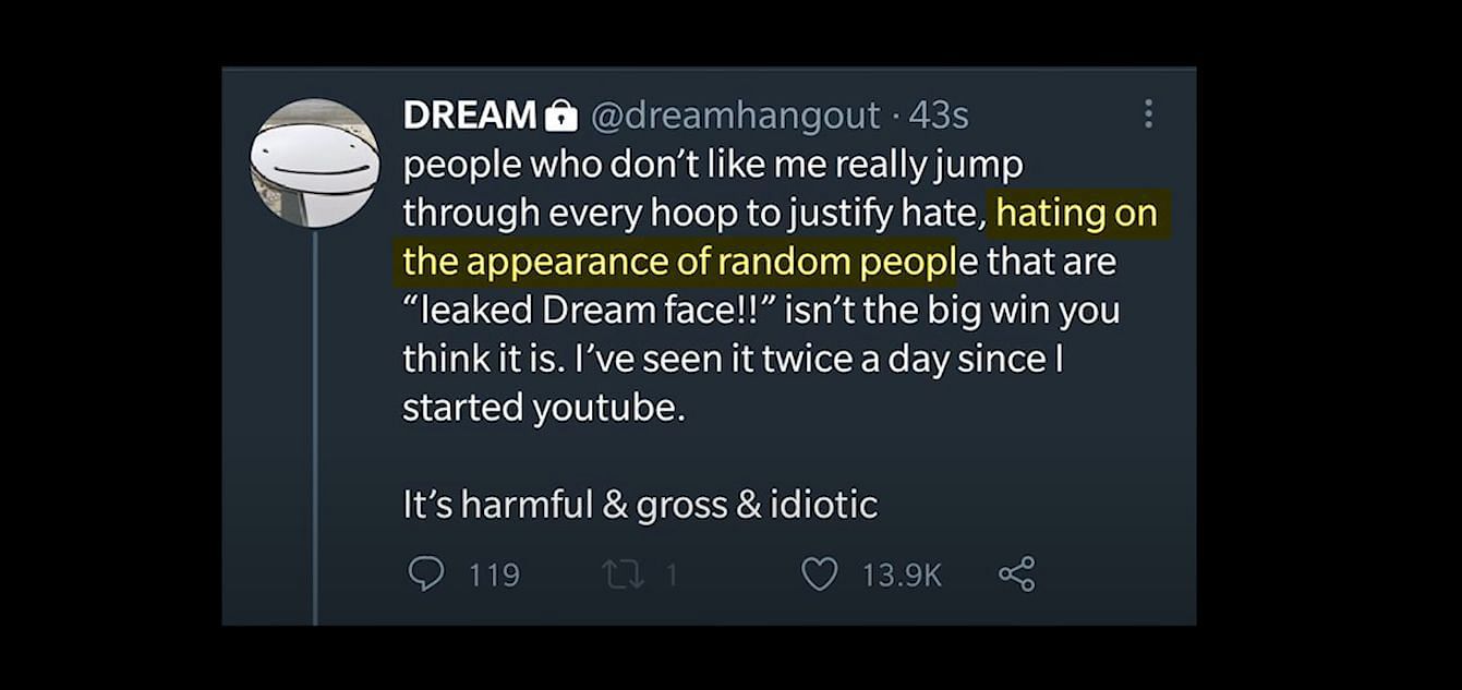 Old tweet of YouTuber where he denied the image (Image via YouTube/Dream)