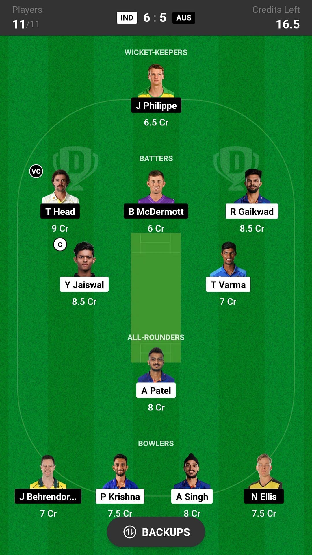 India vs Australia - Dream11 Fantasy suggestion #2 (Grand League)