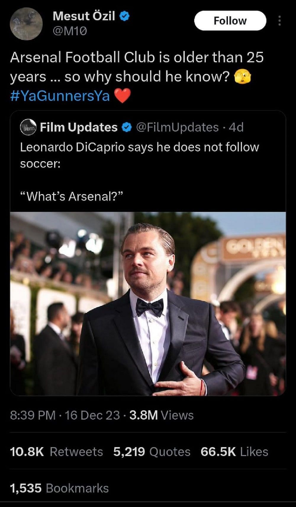 Ozil response to Leonardo DiCaprio