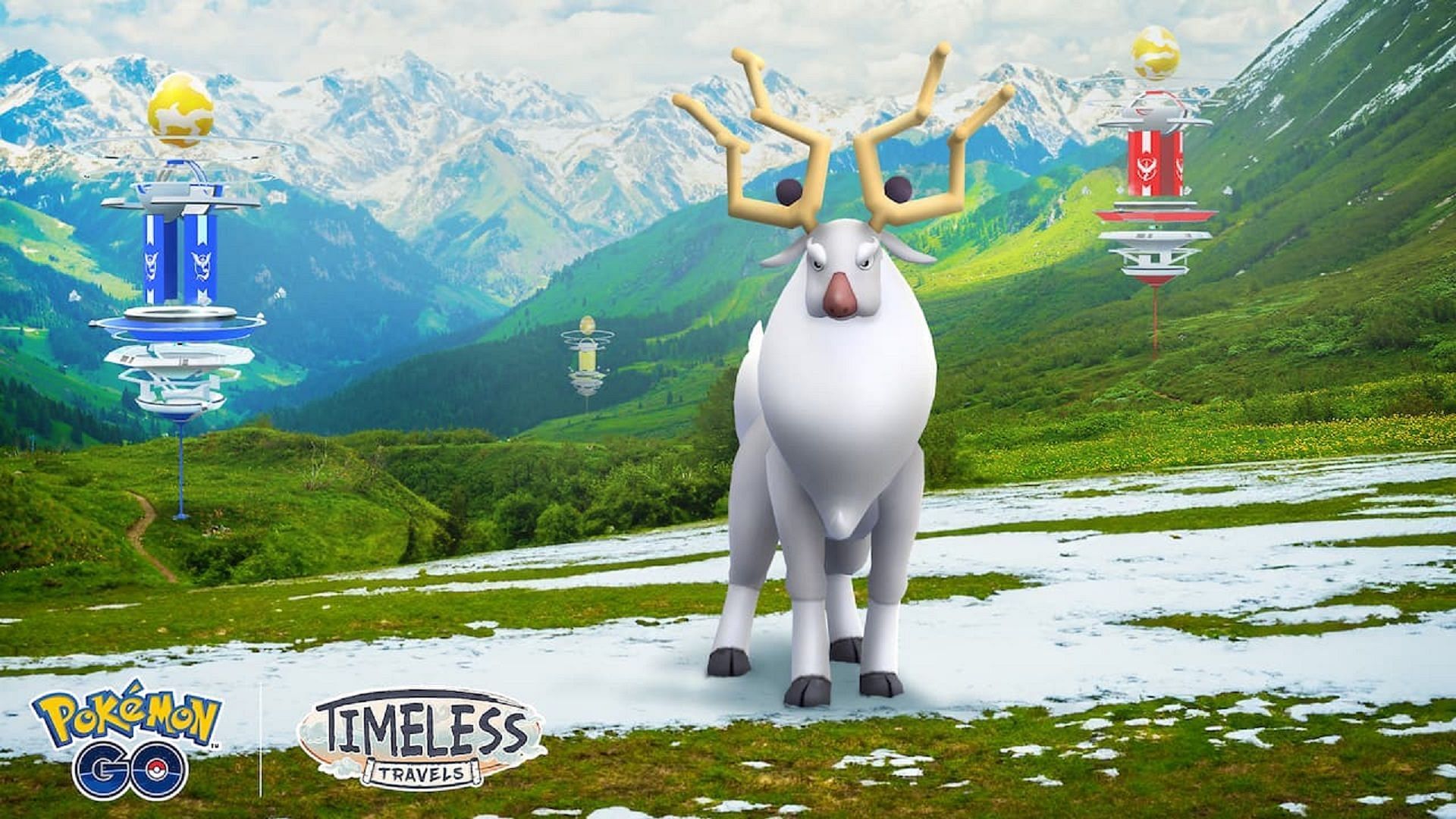 Wyrdeer stands on a frosty mountaintop in Pokemon GO.