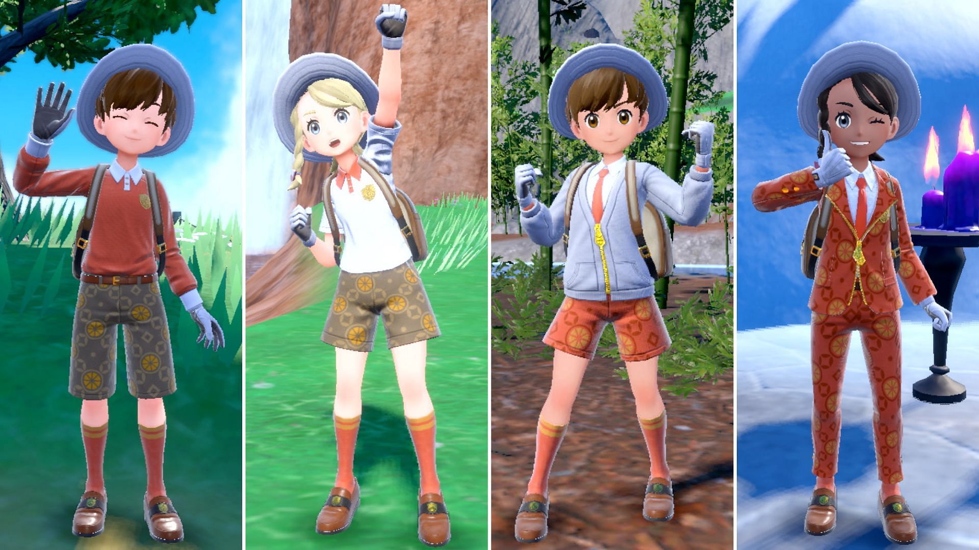 Official imagery for Pokemon Scarlet and Violet showcasing many different clothing styles (Image via Game Freak)