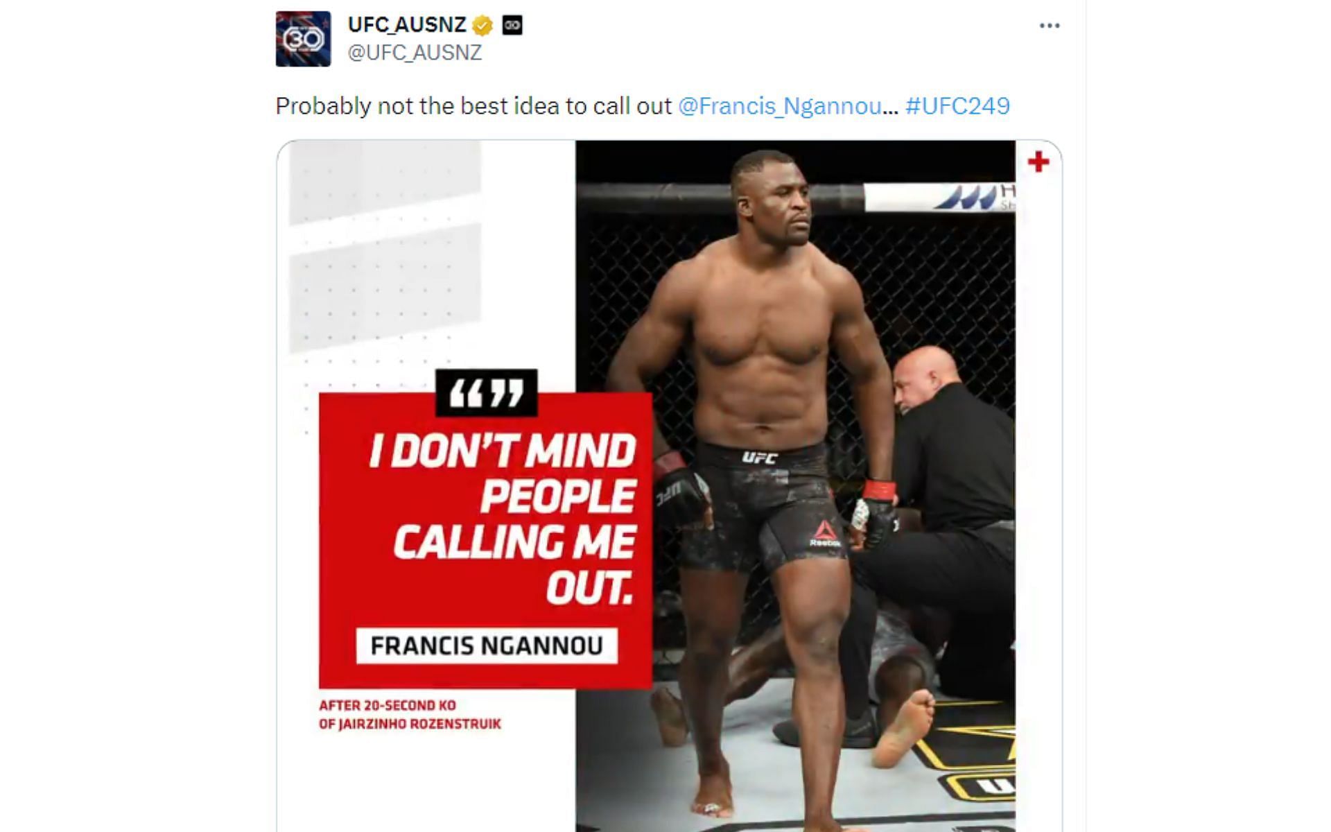 Francis Ngannou post-fight comments UFC 249