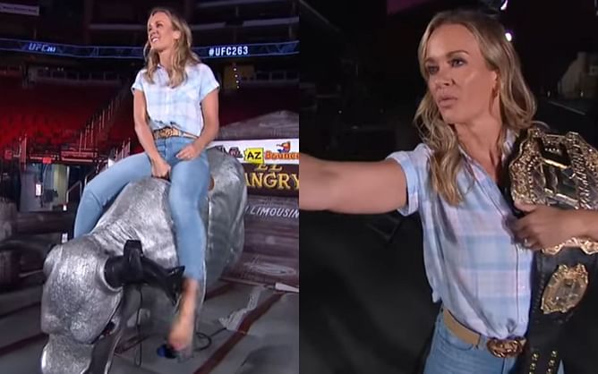 "It’s mine"- When Laura Sanko clinched Daniel Cormier's title and proceeded to taunt him after winning the UFC 263 bull riding competition