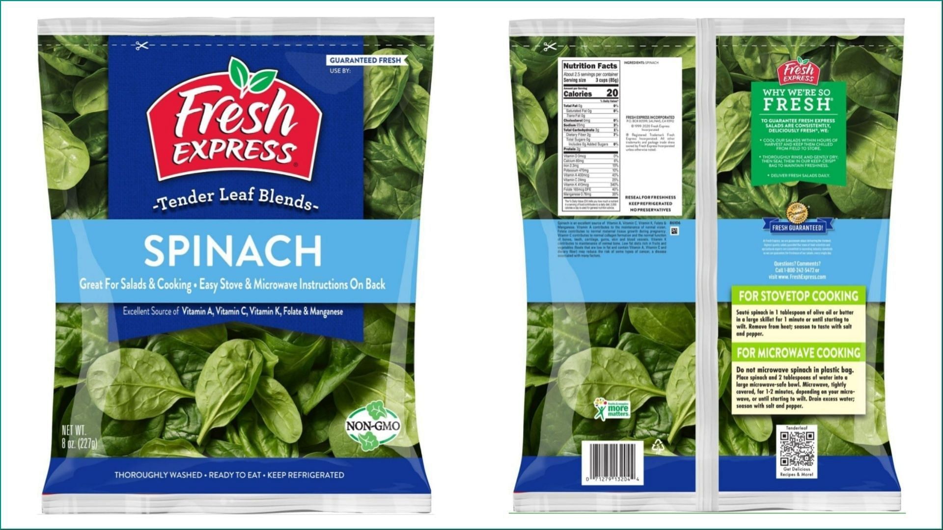 The recalled Fresh Express spinach products may be contaminated with Listeria (Image via Fresh Express)
