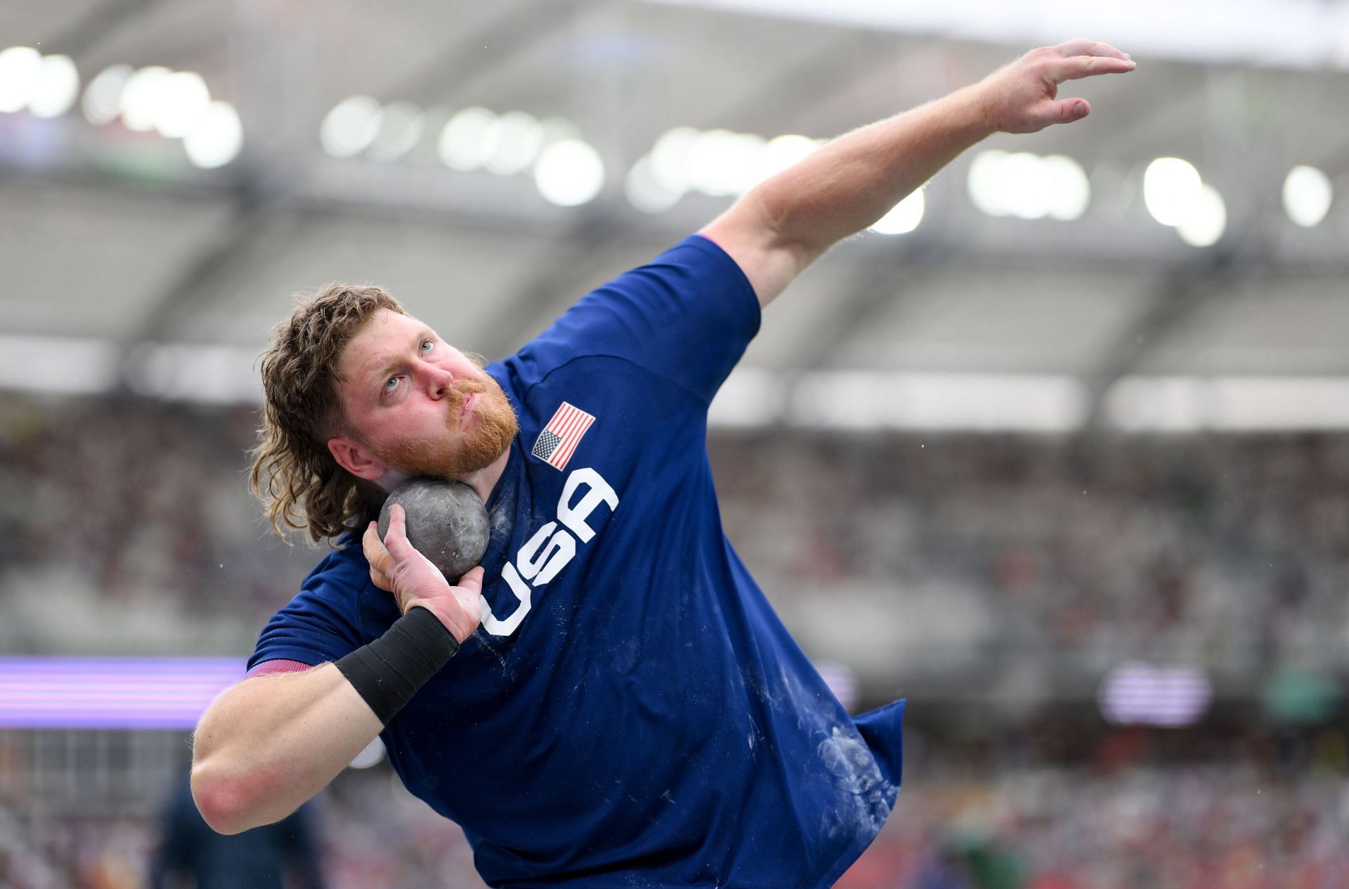 Ryan Crouser of Team United States competes during Men&#039;s Shot Put Qualification during the 2023 World Athletics Championships at the National Athletics Centre in Budapest, Hungary.
