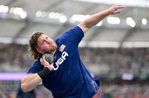 Ryan Crouser of Team United States competes during Men's Shot Put Qualification during the 2023 World Athletics Championships at the National Athletics Centre in Budapest, Hungary.