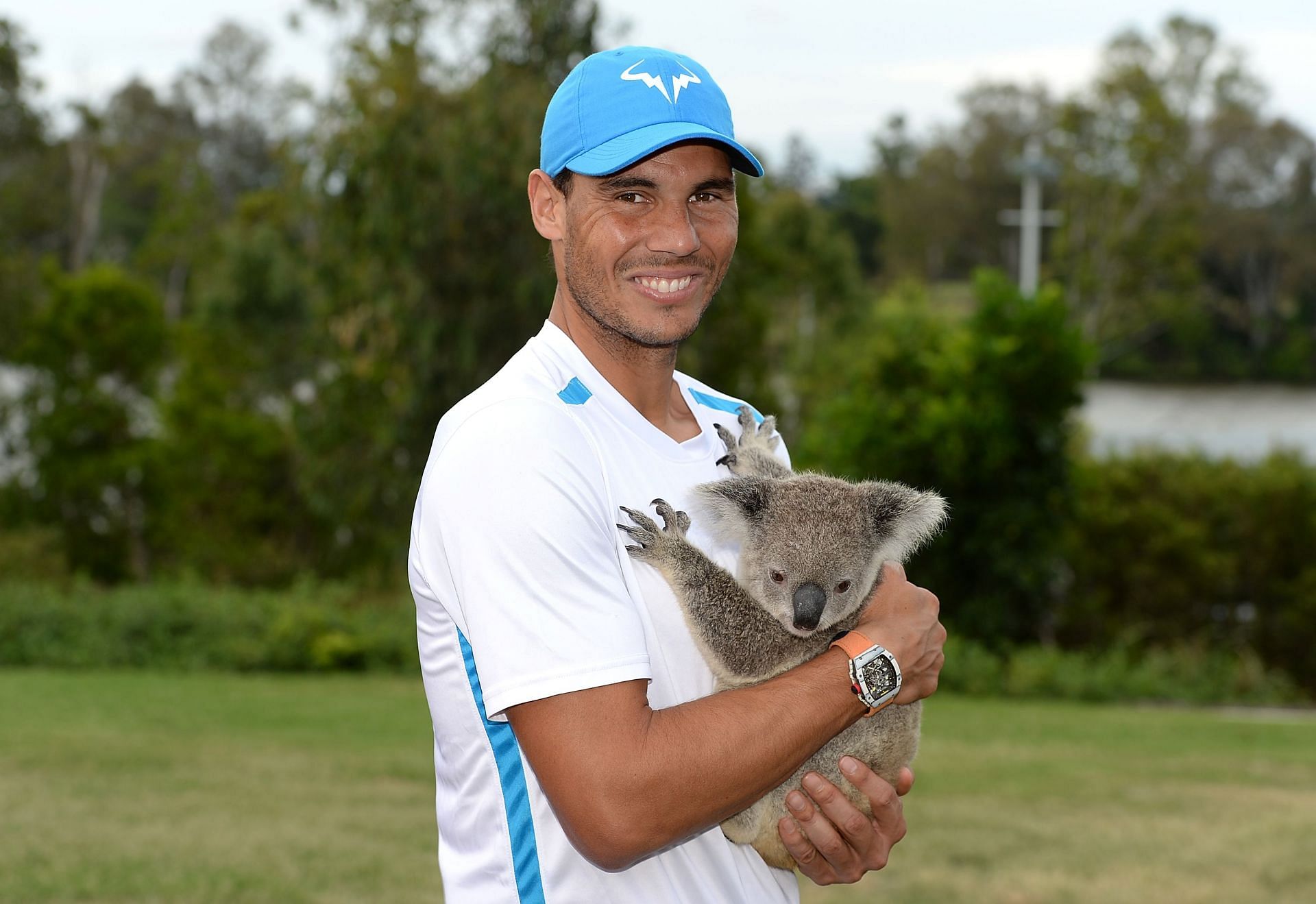 Rafael Nadal posing with a koala in Brisbane