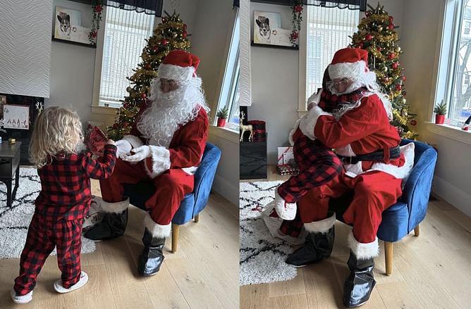 IN PHOTOS: Bruins' Jeremy Swayman dresses up as Santa at teammate Linus Ullmark's household to spread the festive cheer