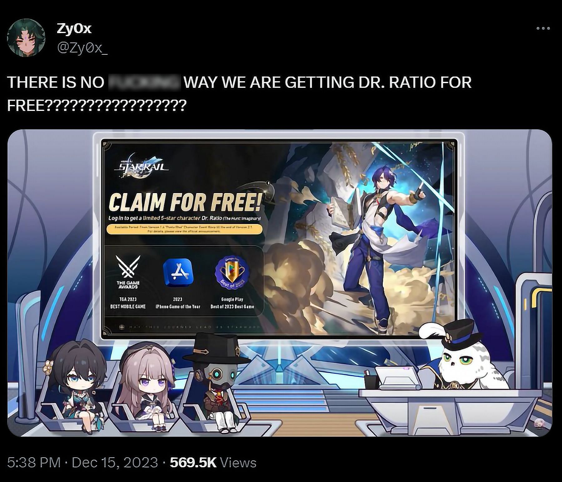 Zy0x reaction to free Dr. Ratio (Image via X/Zy0x)