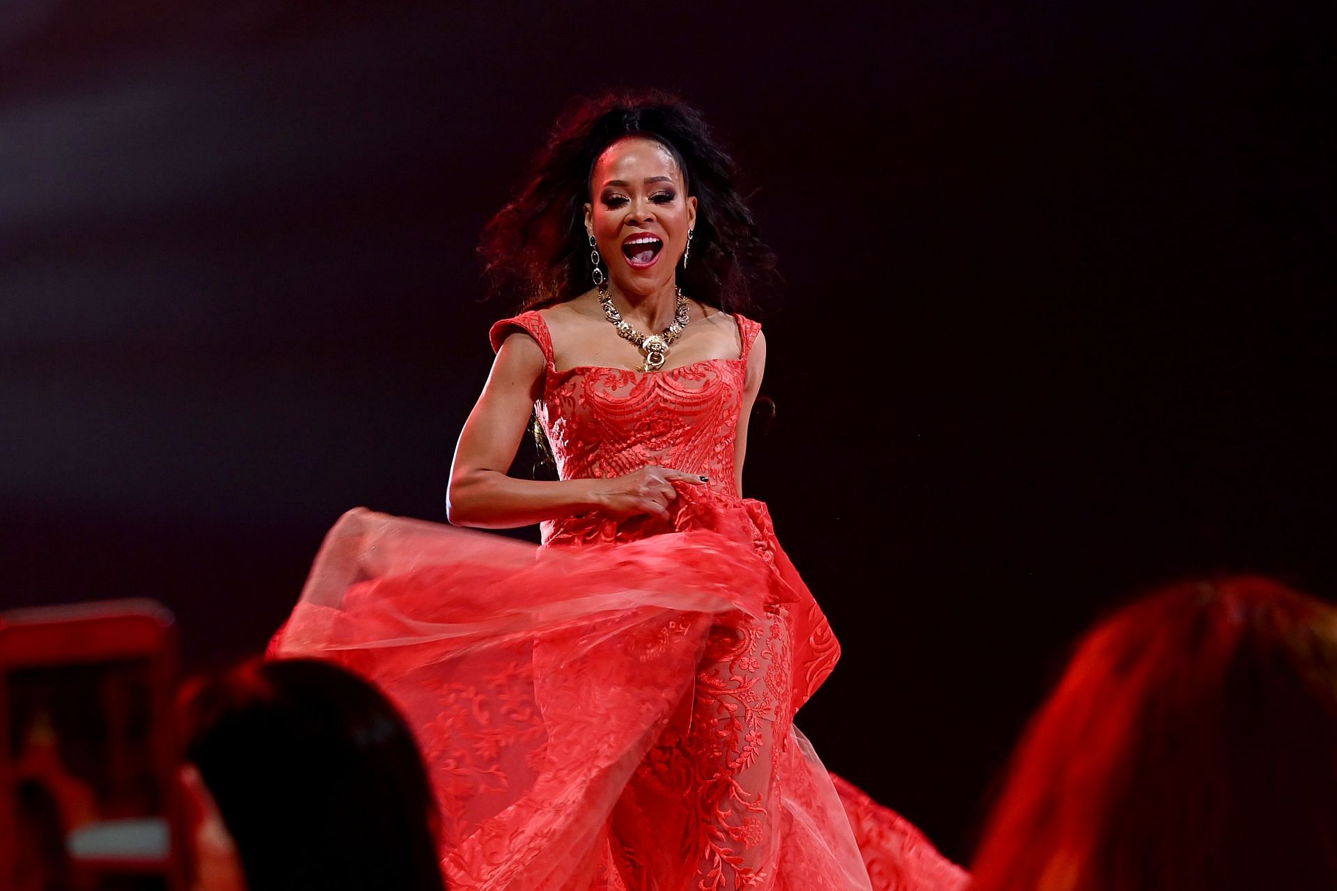 Givens at The American Heart Association&#039;s Go Red for Women Red Dress Collection 2020 (image via Getty)