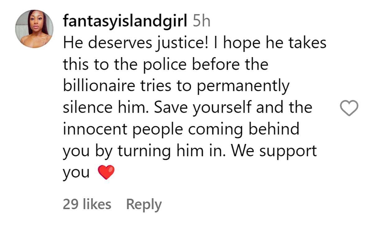 A comment reacting to the news (Image via Instagram/ @fantasyislandgirl)