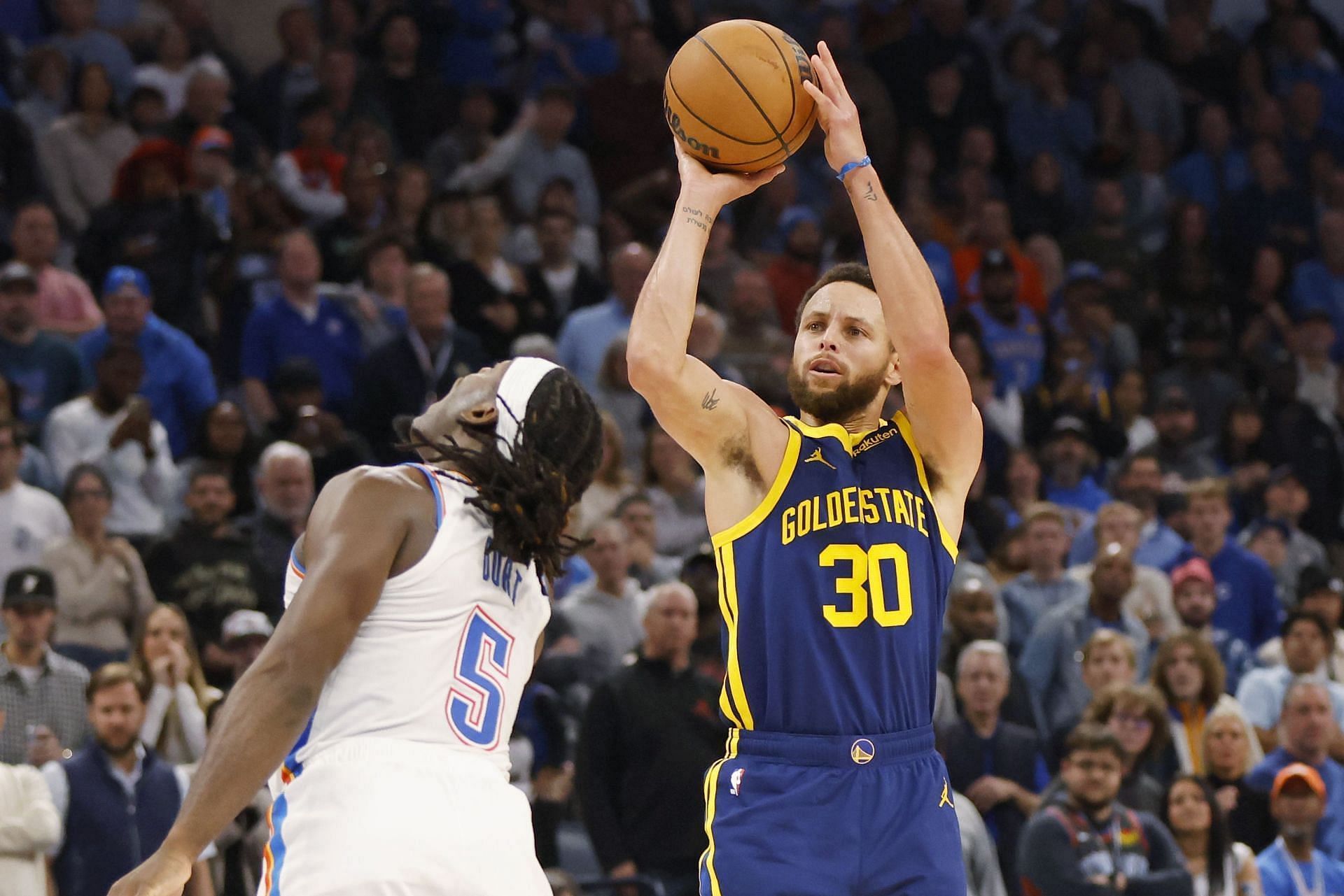 Steph Curry and the Golden State Warriors blew a 14-point first-half lead to lose to the OKC Thunder in overtime on Friday.