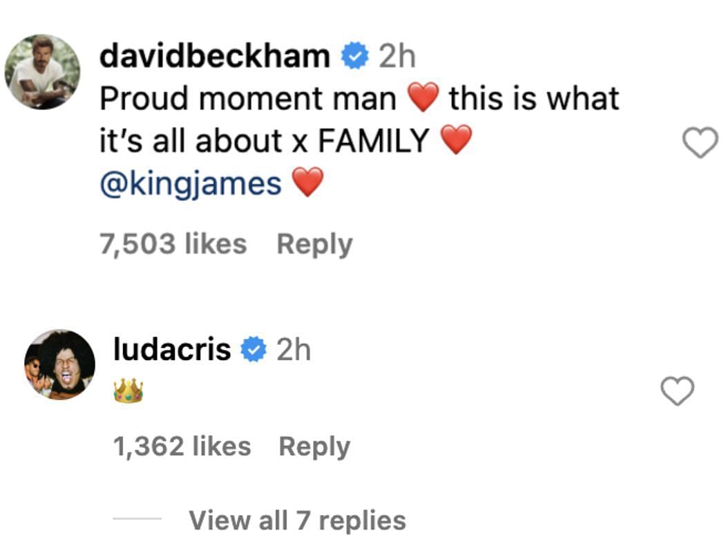 David Beckham and Ludacris gives their replies on James post on Bronny&#039;s USC debut