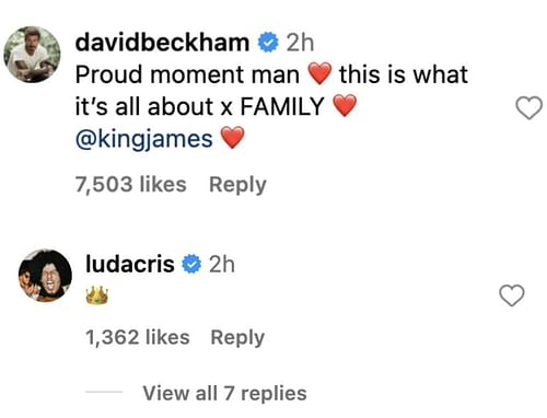 David Beckham and Ludacris gives their replies on James post on Bronny's USC debut