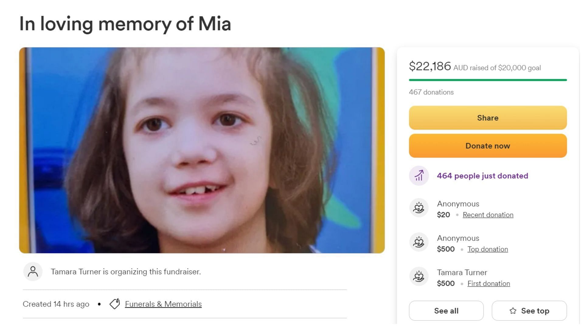 The Australian storms took the life of 9-year-old Mia (Image via GoFundMe)