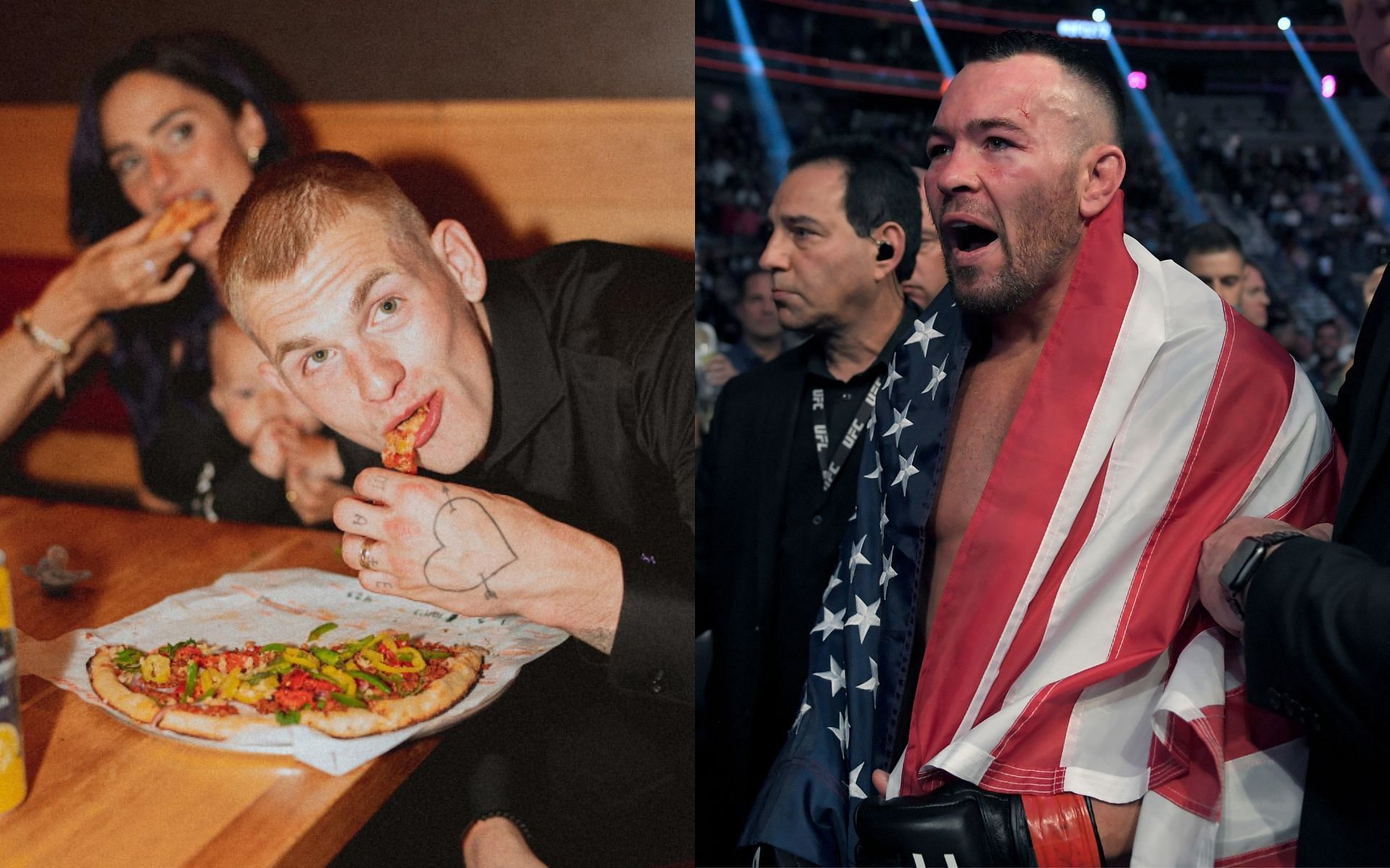 Ian Garry with wife Layla Anna-Lee (left), Colby Covington (right) [Image courtesy: @laylaannalee and Getty Images]