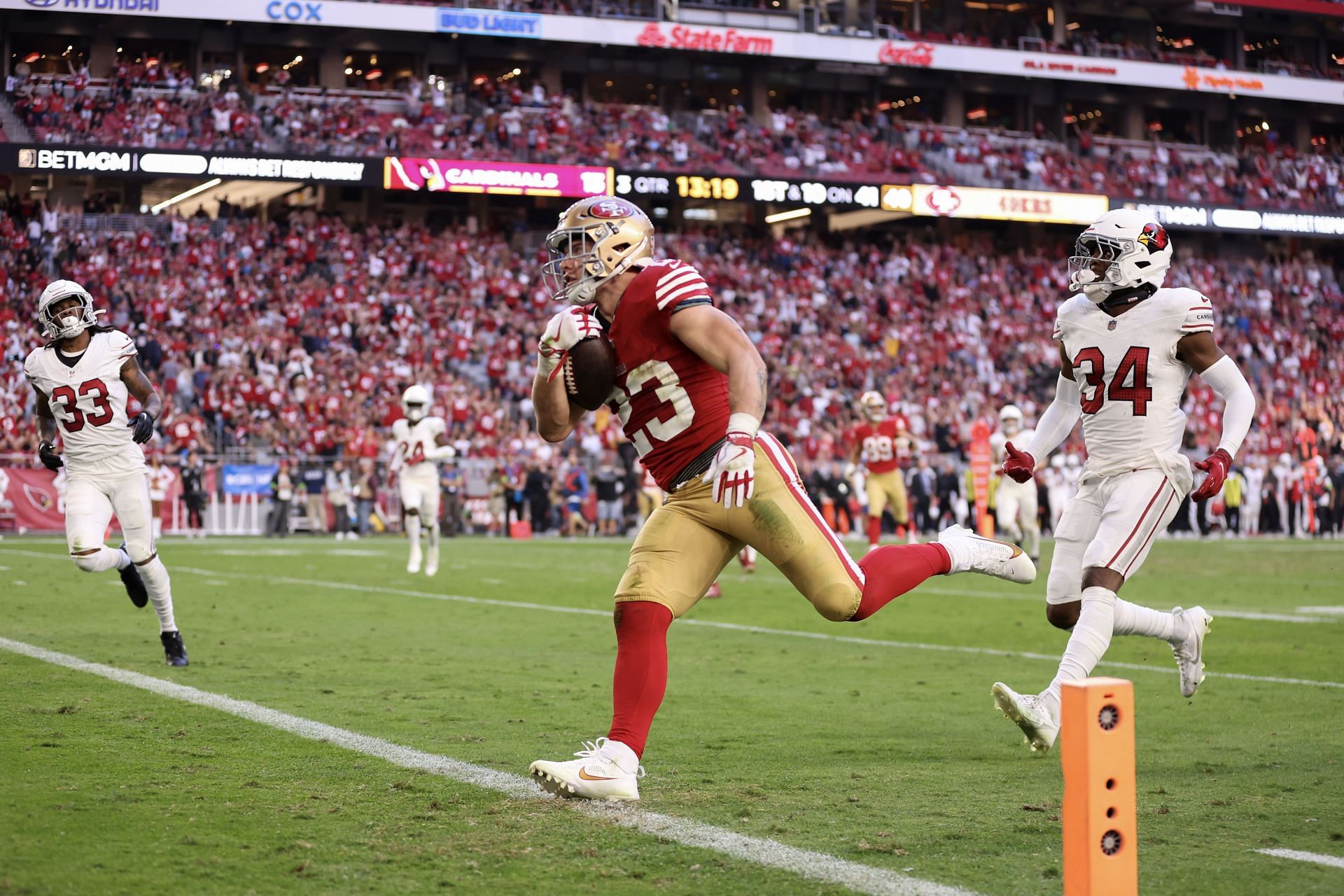 Christian McCaffrey scores v Arizona Cardinals