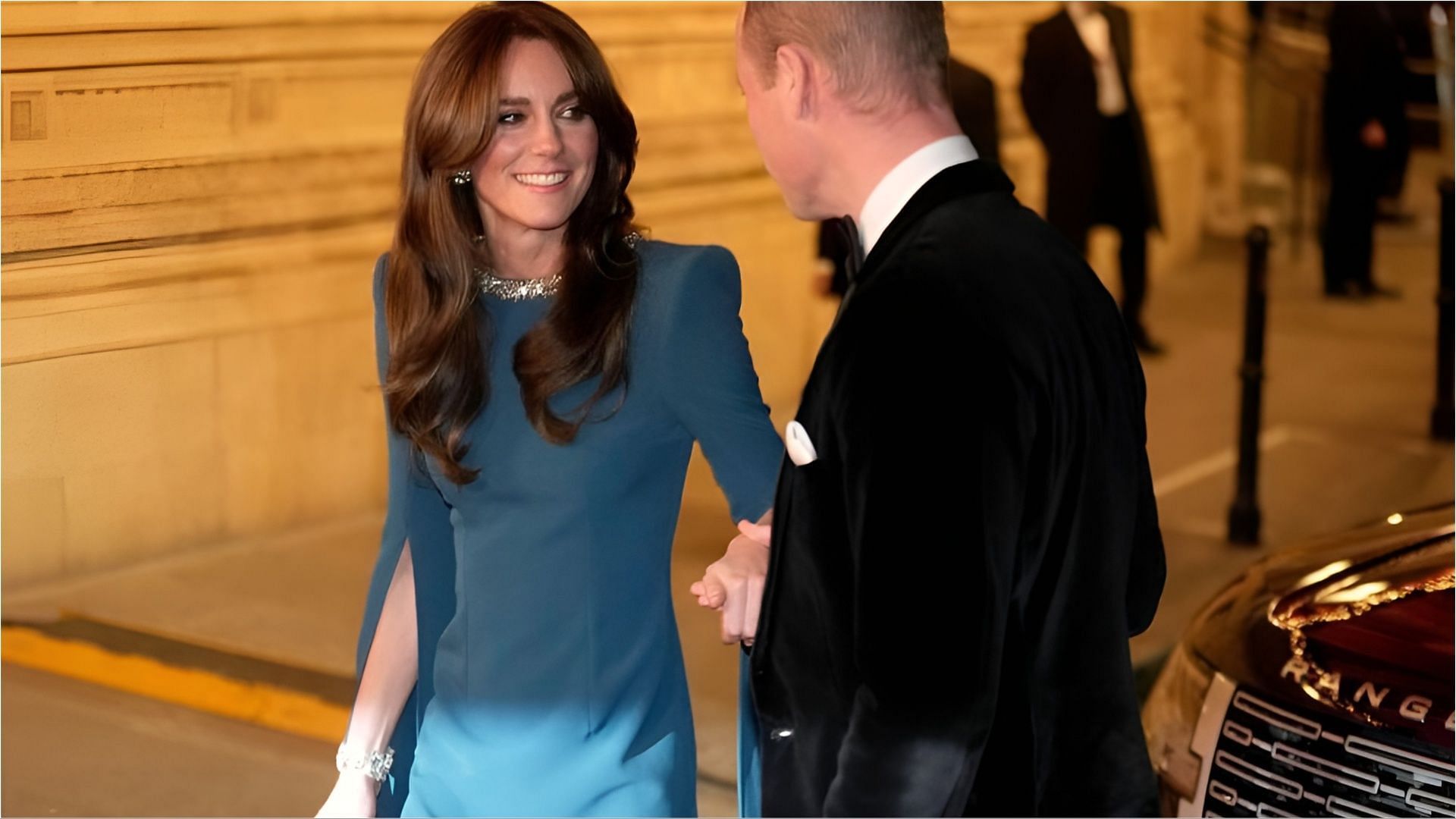 Princess of Wales was spotted arriving at the Royal Variety Performance in a blue dress (Image via tokkianami/X)