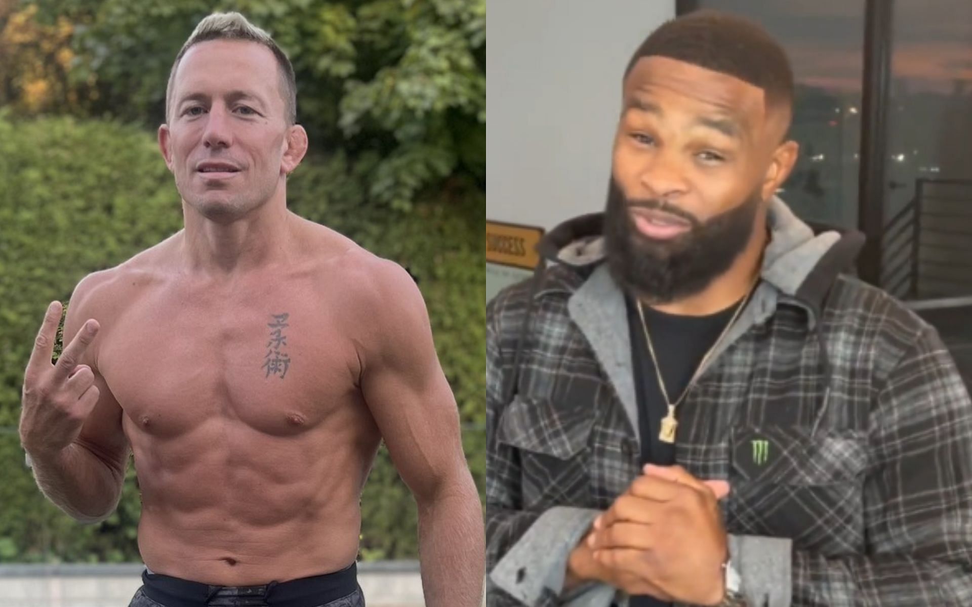 Tyron Woodley [Right] says that he offered Georges St-Pierre [Left] a lot of money to fight him [Image courtesy: @GeorgesStPierre and @TWoodley - X]