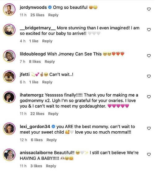 Jordyn Woods reacted to Jeanine Robel's pregnancy on Instagram