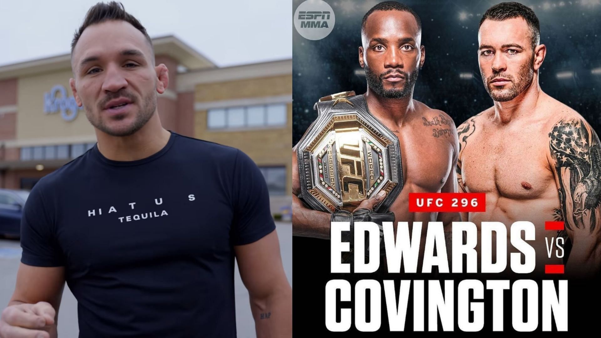 Michael Chandler (left), Leon Edwards vs. Colby Covington (right) [Images courtesy of @mikechandlermma &amp; @ufc on Instagram]