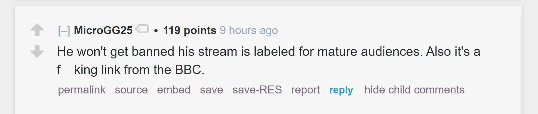 Redditor u/MicroGG25&#039;s comment (Image via r/LivestreamFail subreddit)