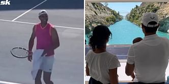 Rafael Nadal entertains his baby boy during practice session, playfully teases newborn by making faces at him