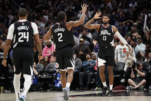 Norman Powell, Kawhi Leonard and Paul George of the LA Clippers