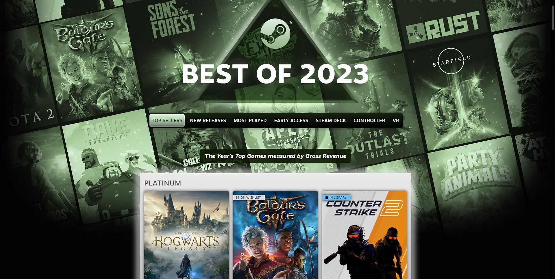 The Steam page for its top-selling games of 2023 (Image via Valve)