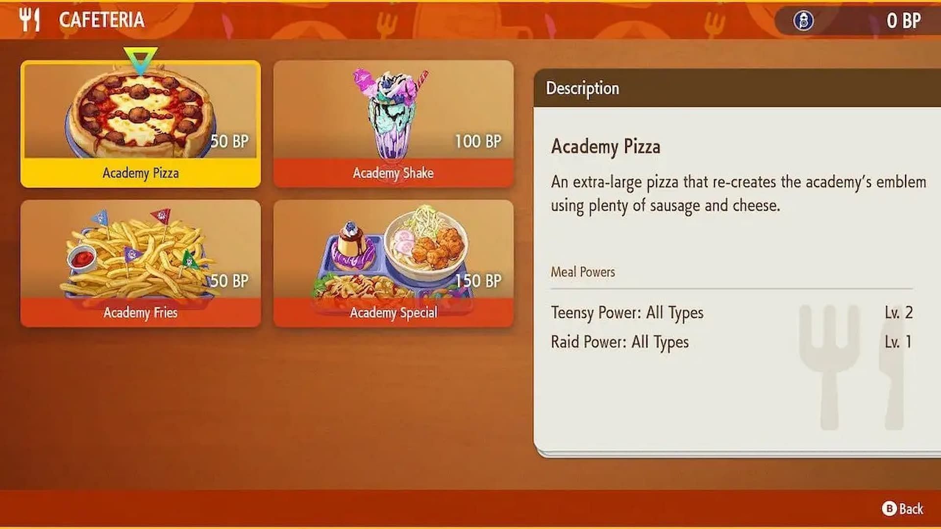 You can purchase Academy Pizza for 50 BP (Image via The Pokemon Company)