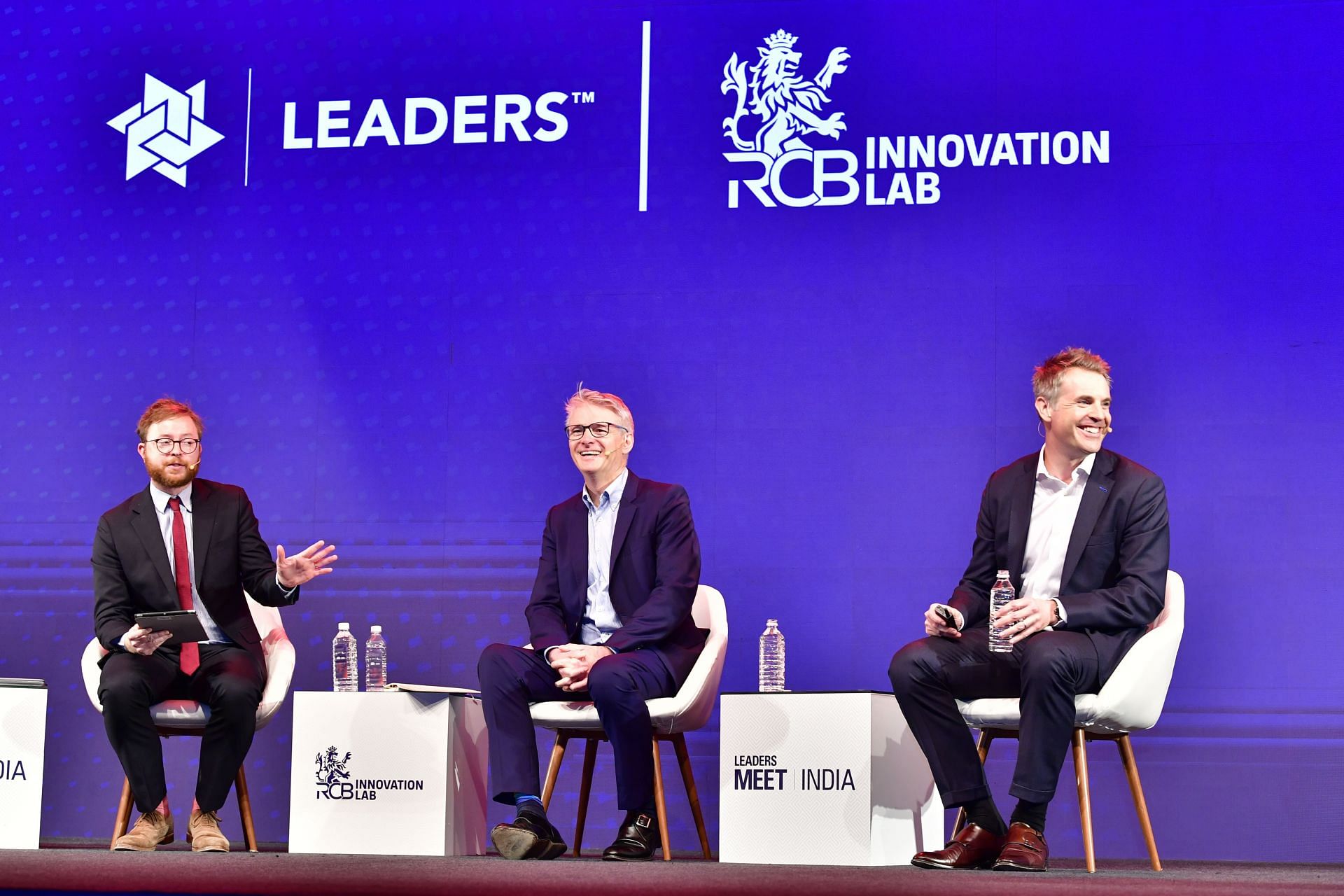Mr. Nic Coward (centre) and Mr. Will Brass (right) speaking at RCB Innovation Lab
