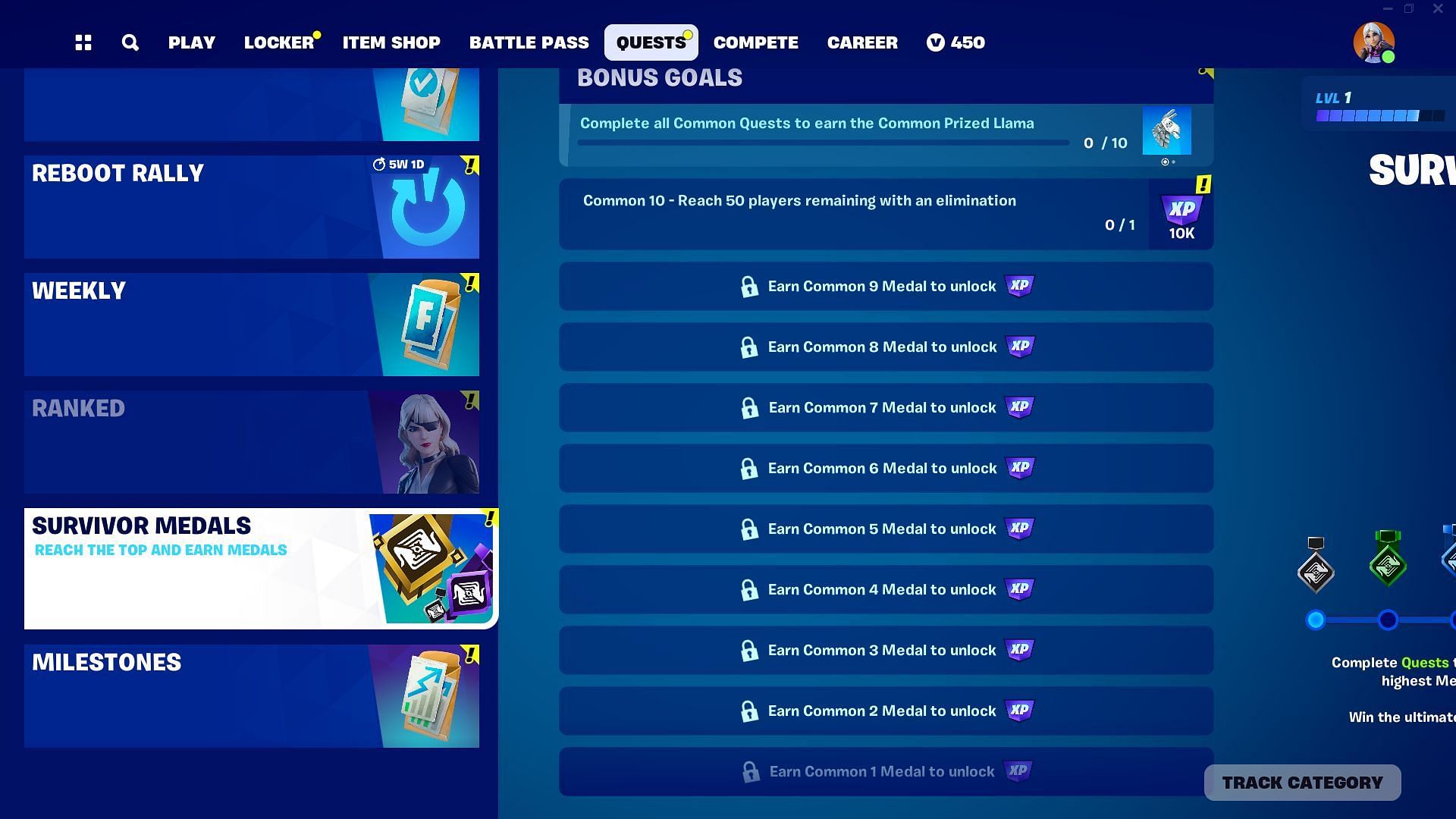 Eliminate opponents to earn Survivor Medals and XP. (Image via Epic Games)