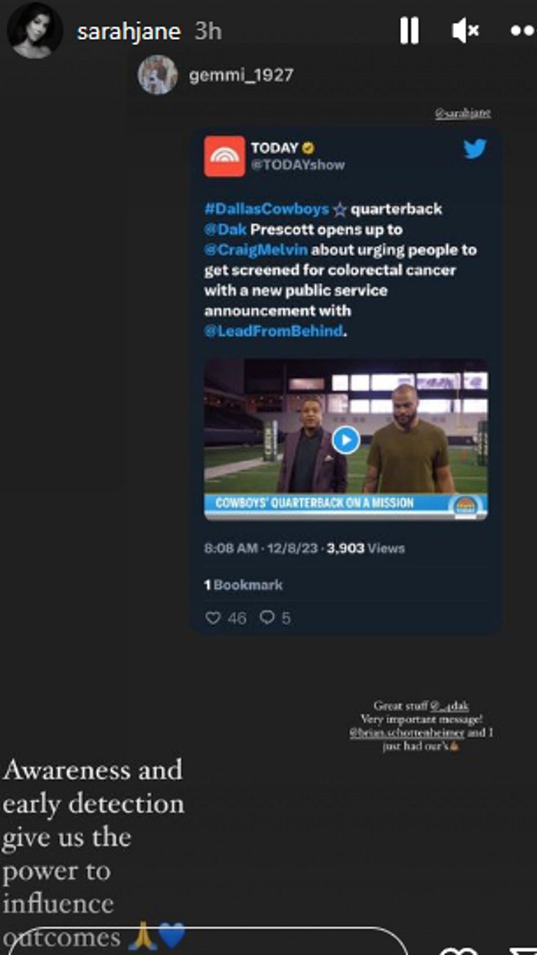 Dak Prescott&#039;s girlfriend Sarah Jane is giving him credit for a recent campaign.