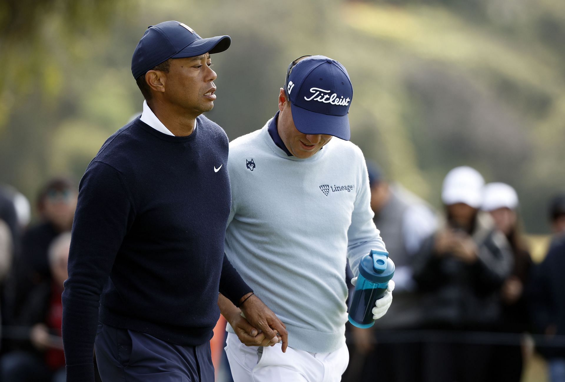 Tiger Woods and Justin Thomas during the first round of the Genesis Invitational ( Image via Cliff Hawkins/Getty Images)