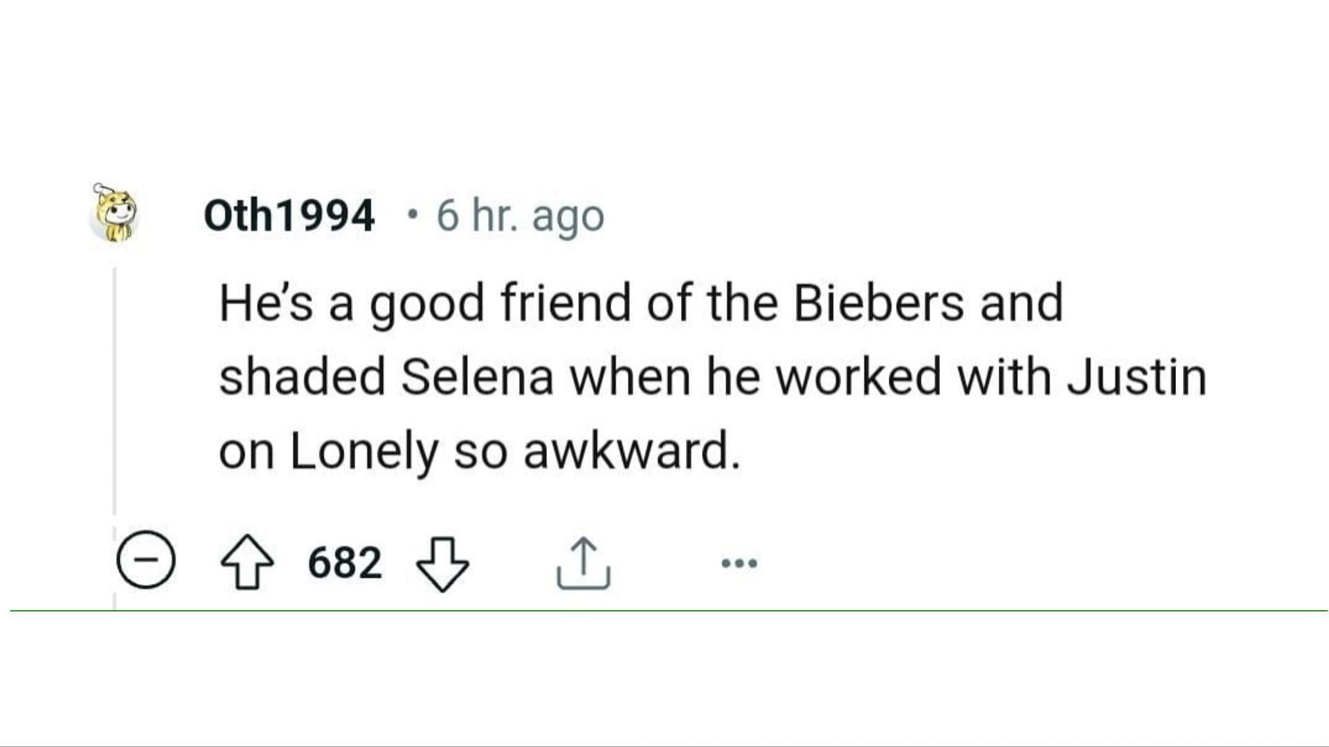 A netizen mocking Selena&#039;s relationship with Benny. (Image via Reddit/Oth1994)