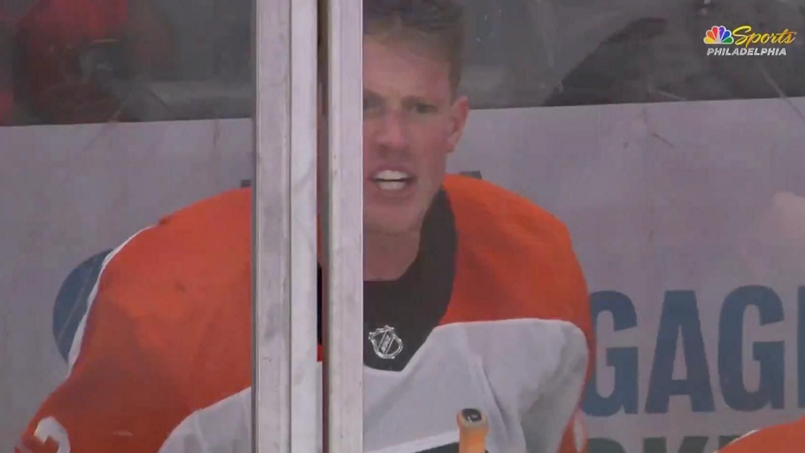 Nick Seeler yells at officials in the second period against the Detroit Red Wings