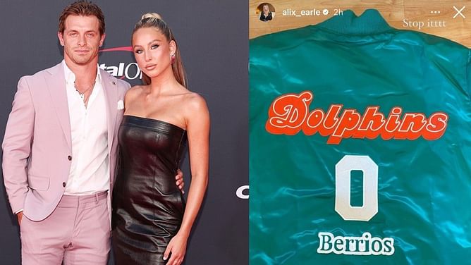 Braxton Berrios' girlfriend Alix Earle levels up gameday fit with customized Hot Mess x Dolphins jacket