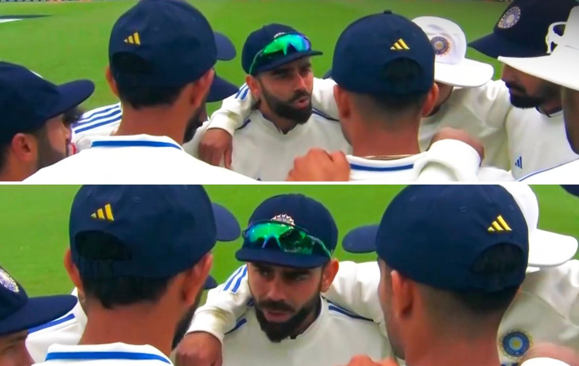 Virat Kohli giving a pep talk after Tea on Day 2. (Pics: Disney+Hotstar)