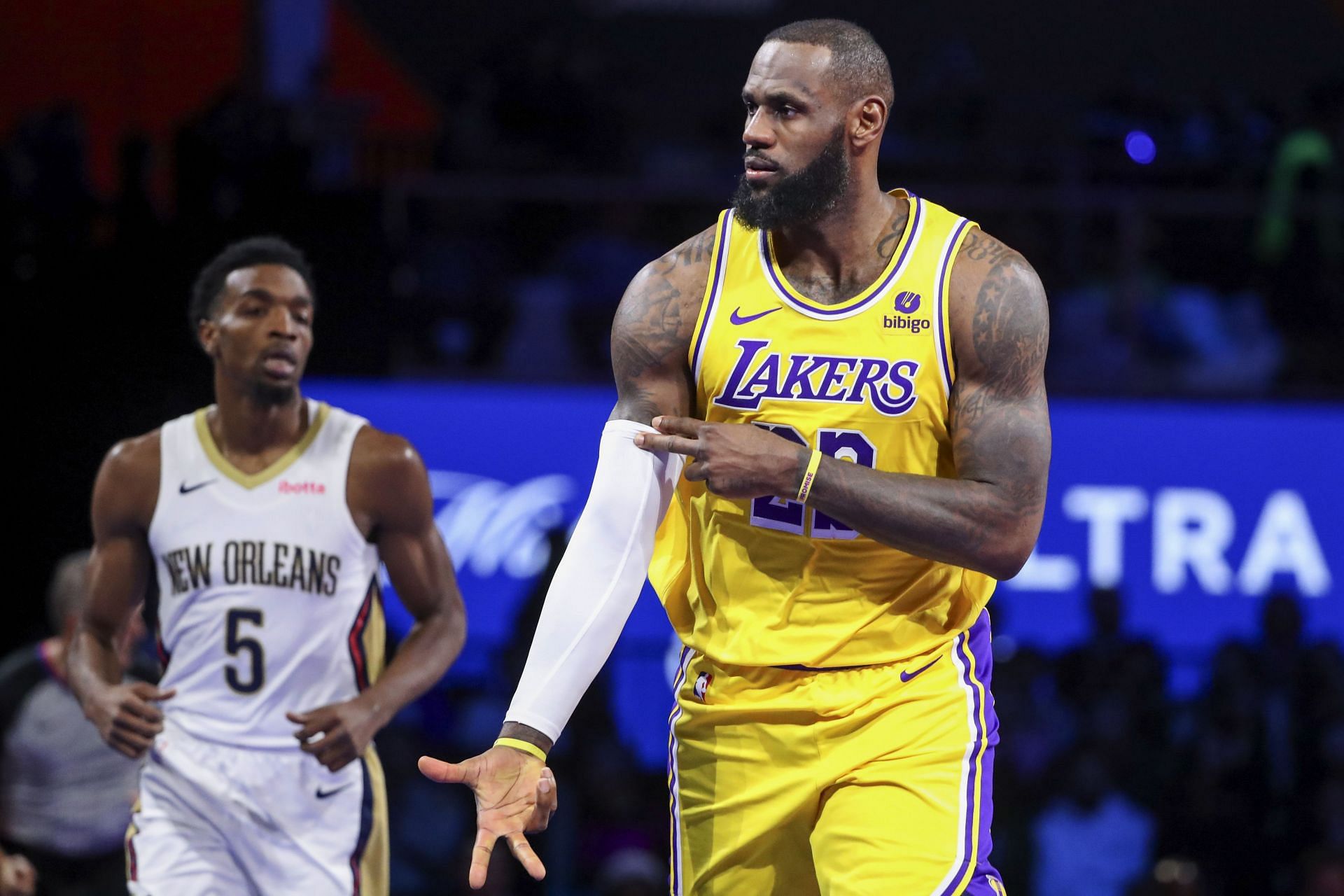 LeBron James of the LA Lakers against the New Orleans Pelicans