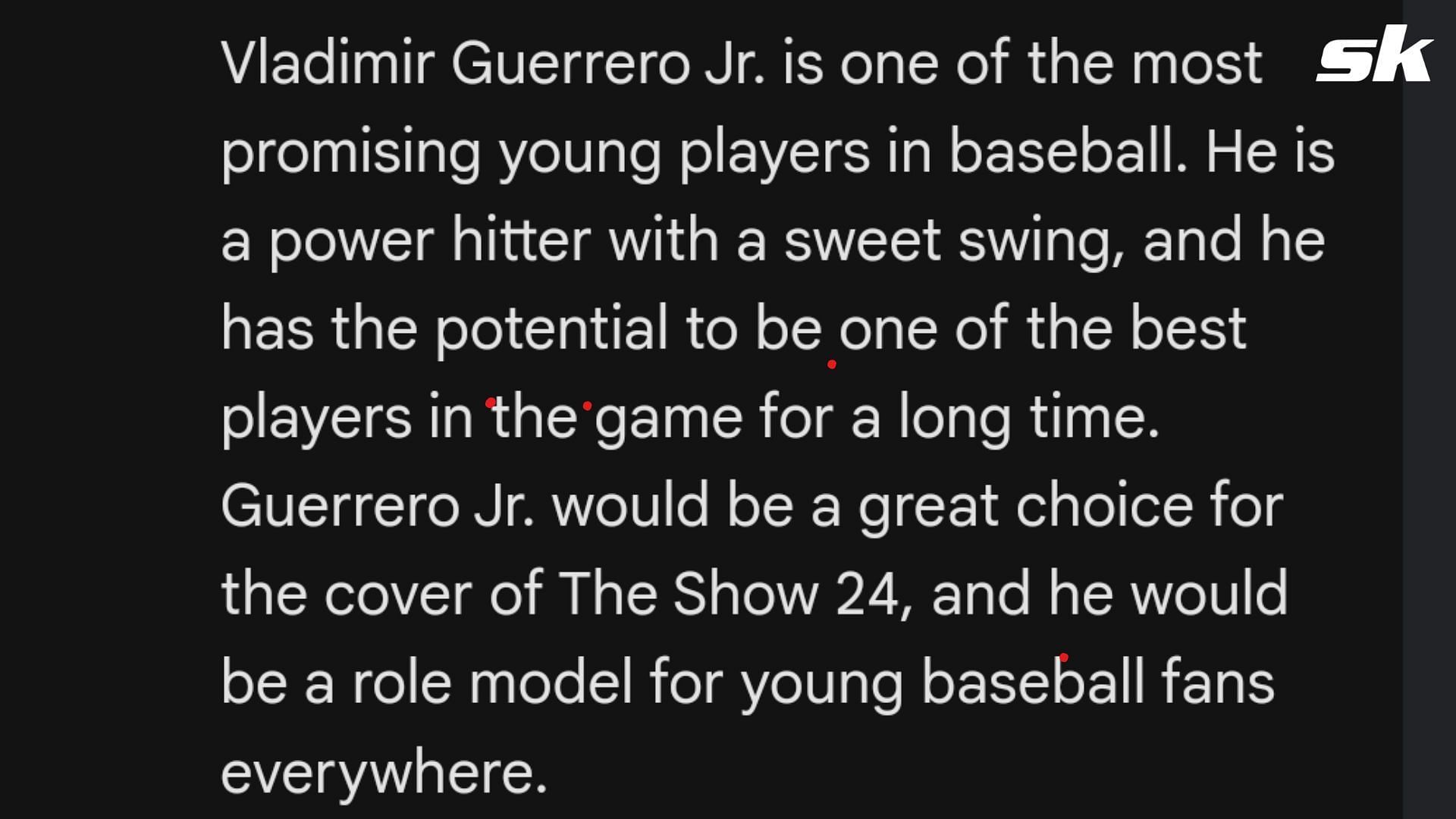 Bard AI on Vladimir Guerrero Jr.