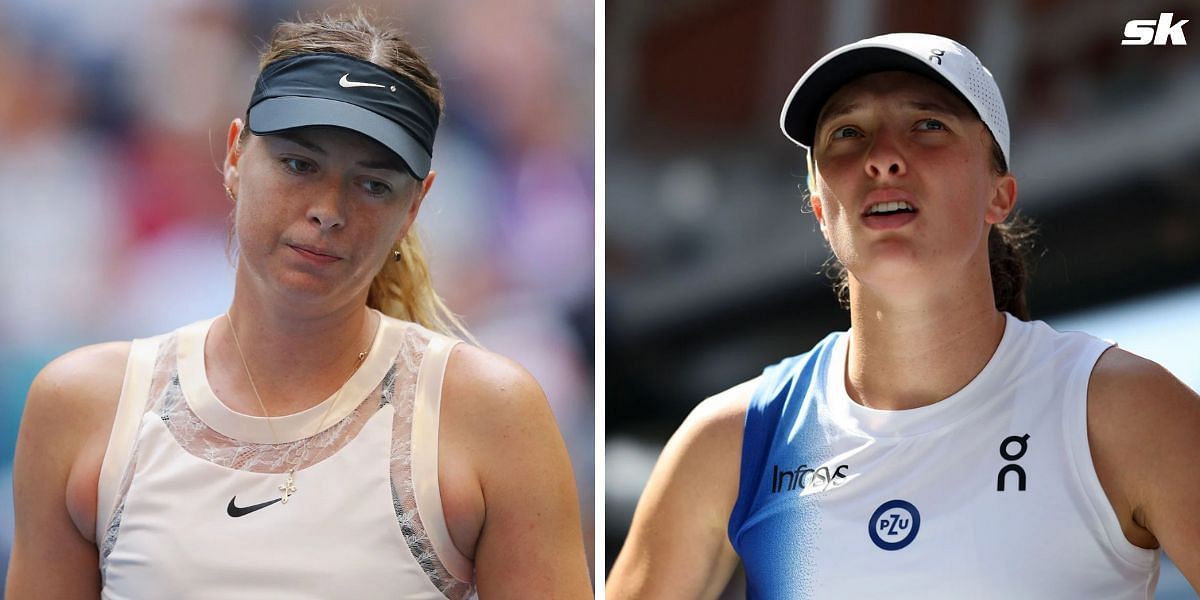 Maria Sharapova (L) and Iga Swiatek (R)