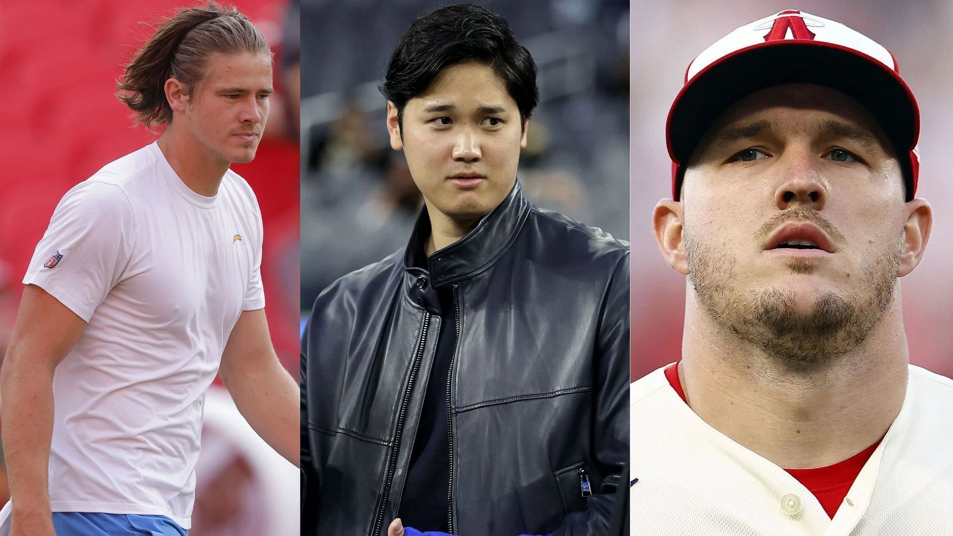 Los Angeles Chargers quarterback Justin Herbert, Los Angeles Dodgers pitcher/DH Shohei Ohtani, and Los Angeles Angels center fielder Mike Trout