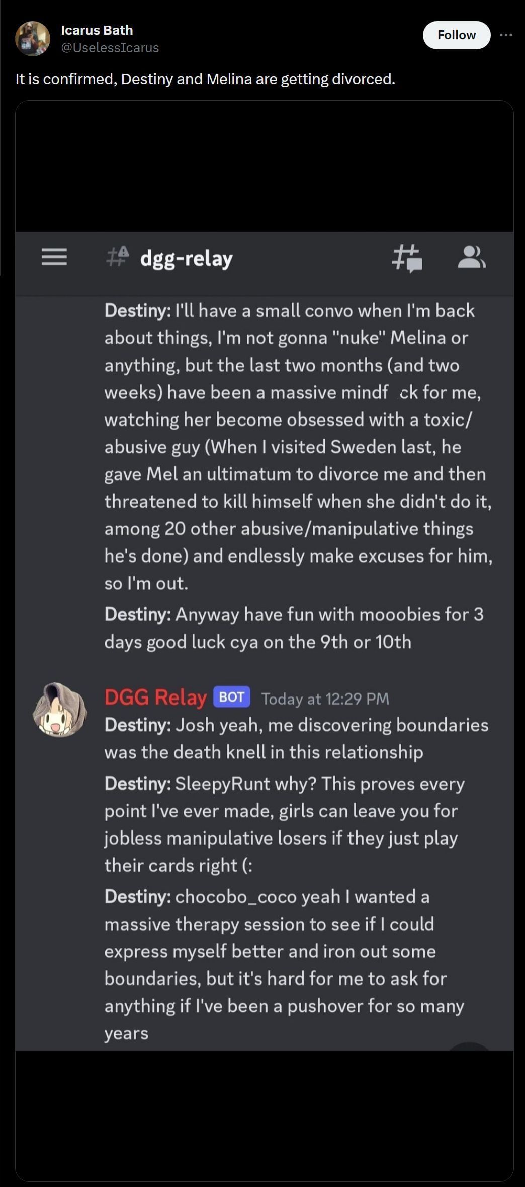 Viewers speculate about Destiny and Melina's separation as alleged