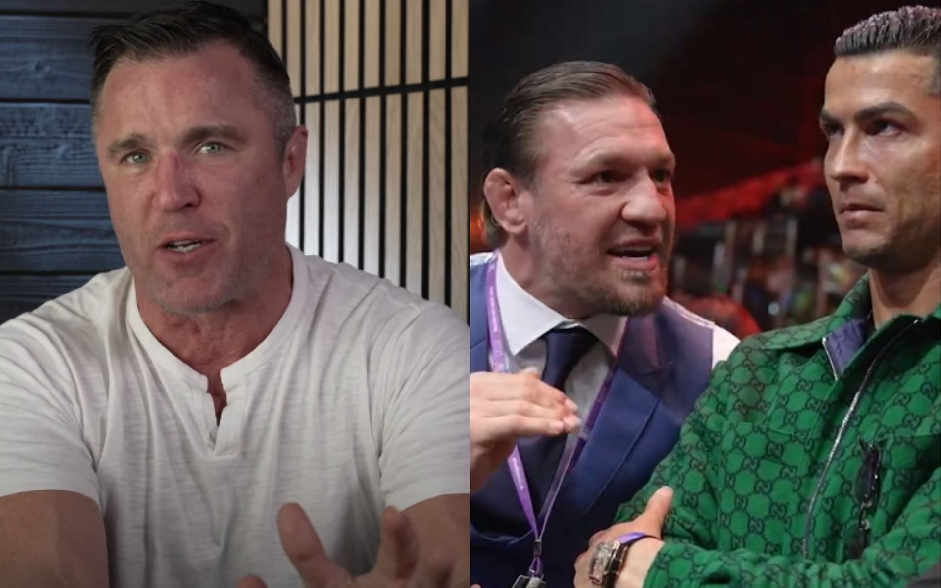 Chael Sonnen [Left] says there was silent battle between Conor McGregor and Cristiano Ronaldo [Right] [Image courtesy: Chael Sonnen - YouTube, and @boxingontnt - X]