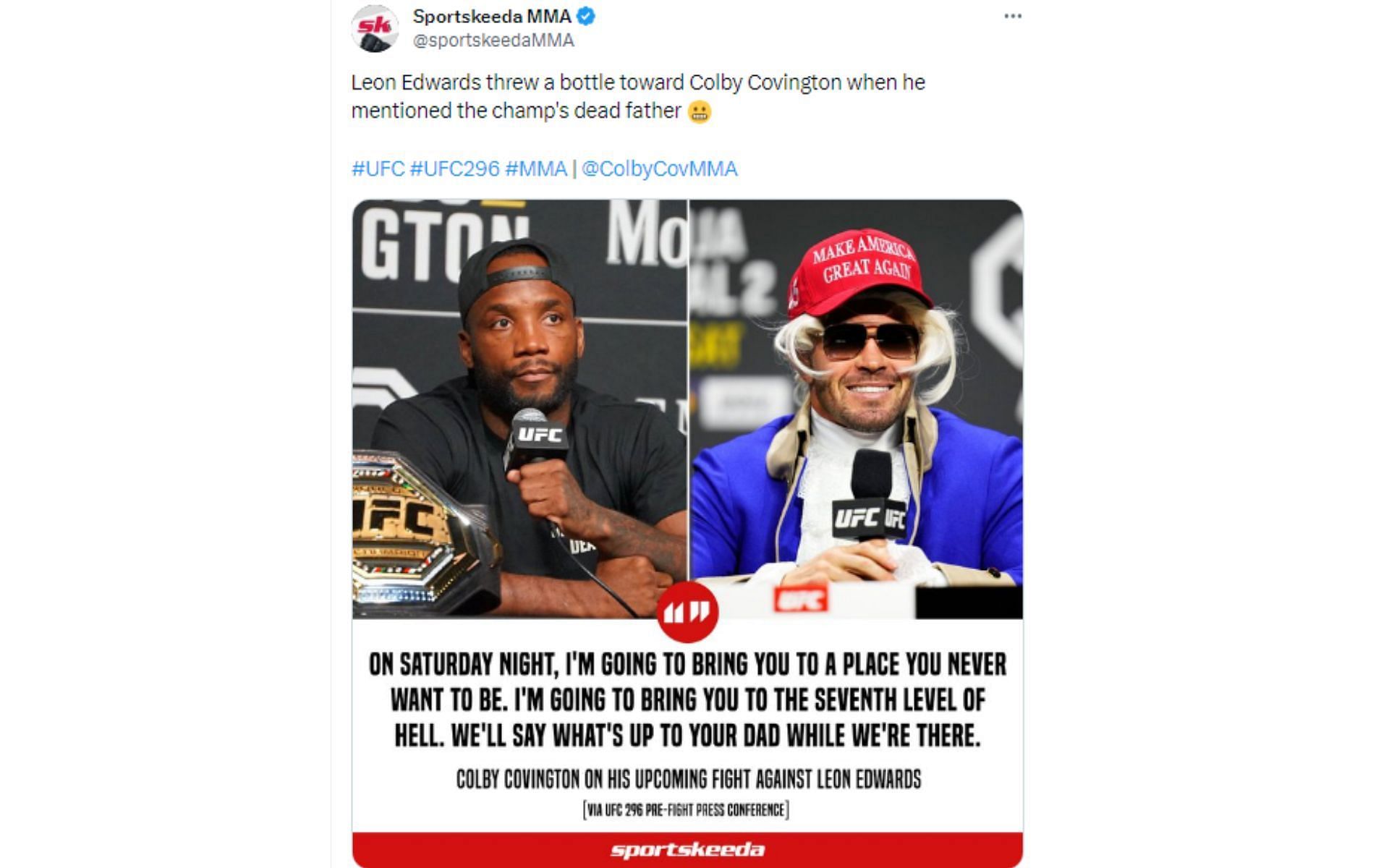 Tweet regarding Covington's comments about Edwards' father