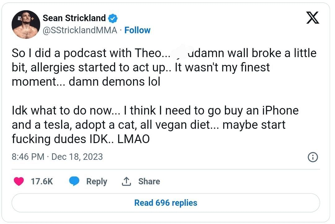 Sean Strickland tweet